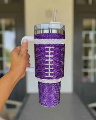 40 Oz. Bling tumbler- Purple football