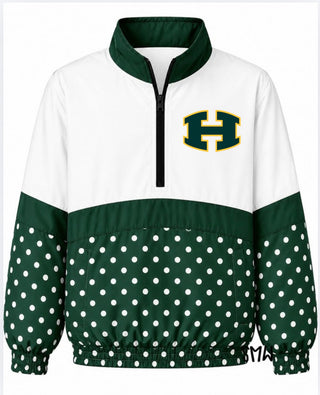 Harleton Wildcats On the Go Pullover- Green polka dot with H logo
