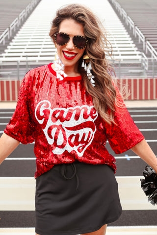 Game Day Sequin Top-RED
