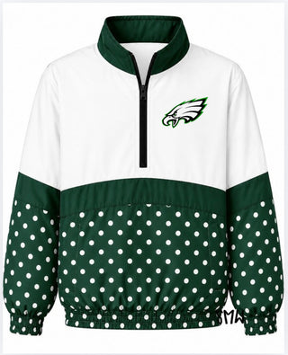 Tatum Eagles On the Go Pullover- Green polka dot with eagle logo