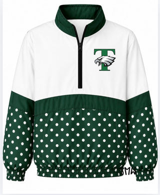 Tatum Eagles On the Go Pullover- Green polka dot with T eagle logo