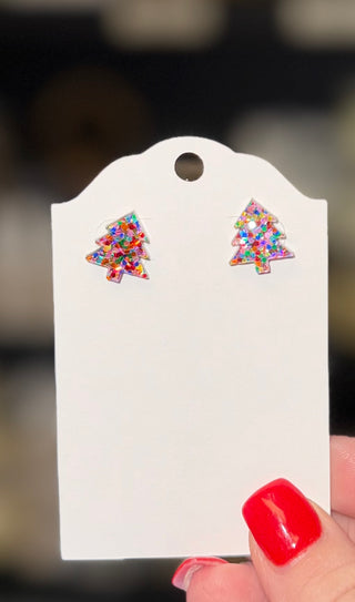 Confetti Dot Acrylic Christmas Tree Stud Earring