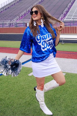 Game Day Sequin Top-BLUE