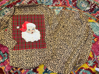 Leopord Button down with Santa applique