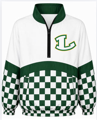 Longview Lobos On the Go Pullover- Green checkered with L logo