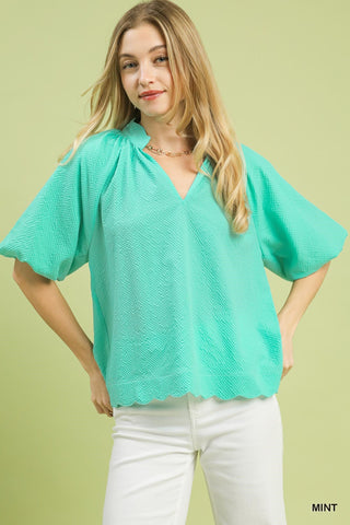 Umgee Mint scallop top