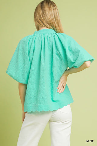 Umgee Mint scallop top