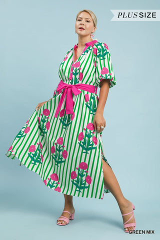 Umgee Green Stripe floral Dress