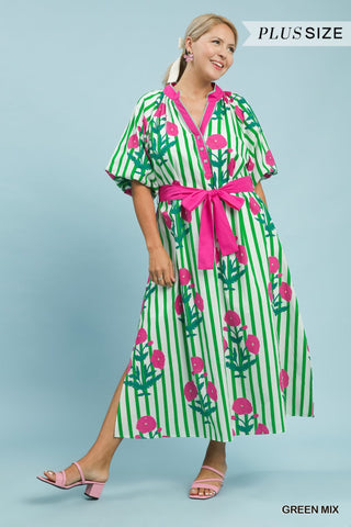 Umgee Green Stripe floral Dress