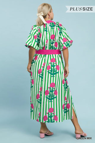 Umgee Green Stripe floral Dress