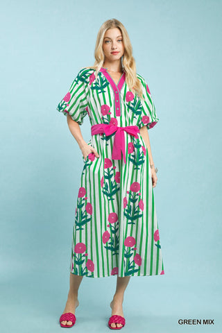 Umgee Green Stripe floral Dress