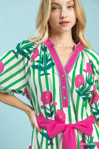 Umgee Green Stripe floral Dress