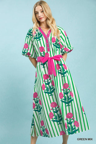 Umgee Green Stripe floral Dress