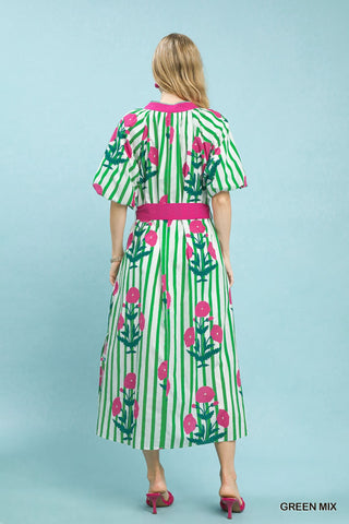 Umgee Green Stripe floral Dress