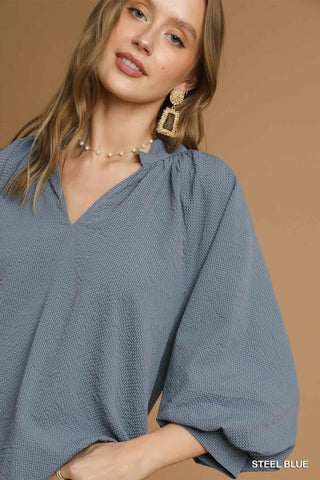 Umgee Steel Blue scallop top