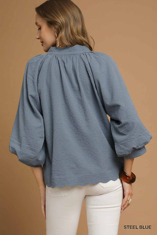Umgee Steel Blue scallop top