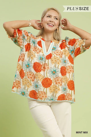 Umgee blue & coral floral top