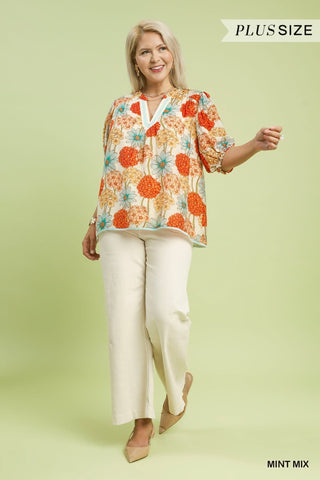 Umgee blue & coral floral top