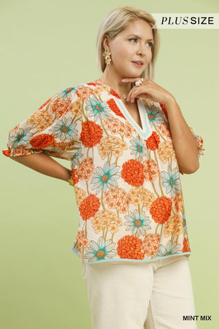 Umgee blue & coral floral top