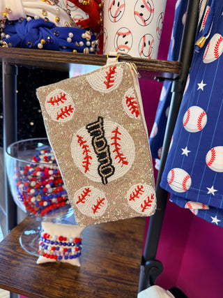 Baseball Mama beaded zipper pouch