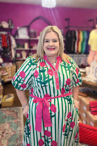 Umgee Green Stripe floral Dress