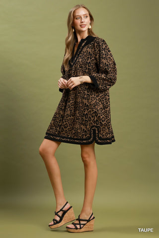Umgee Leopard Puff Sleeve Tunic Dress