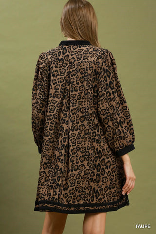 Umgee Leopard Puff Sleeve Tunic Dress