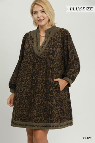 Umgee Leopard Puff Sleeve Tunic Dress