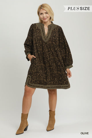 Umgee Leopard Puff Sleeve Tunic Dress