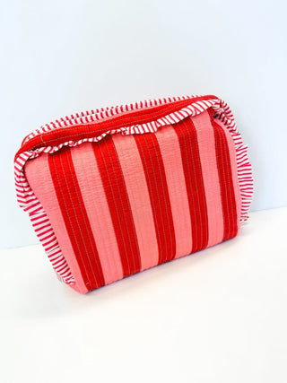 Quilted Makeup Bag with ruffle trim
