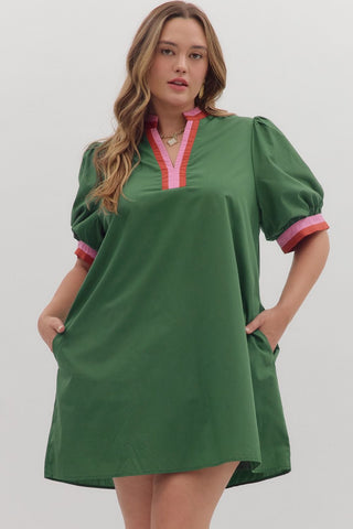 Entro hunter green with pink/red trim dress