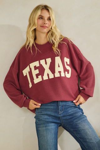 Texas waffle knit sweater-maroon
