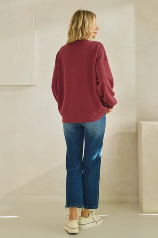 Texas waffle knit sweater-maroon