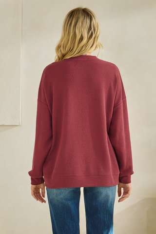 Texas waffle knit sweater-maroon