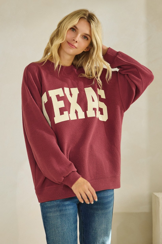 Texas waffle knit sweater-maroon
