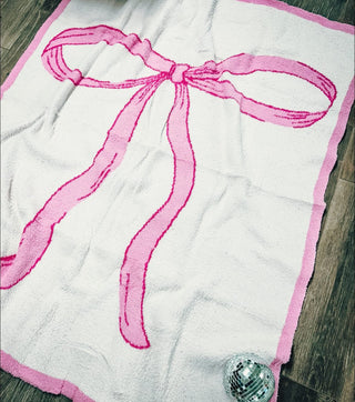 Pink bow knit blanket 50” x 60”