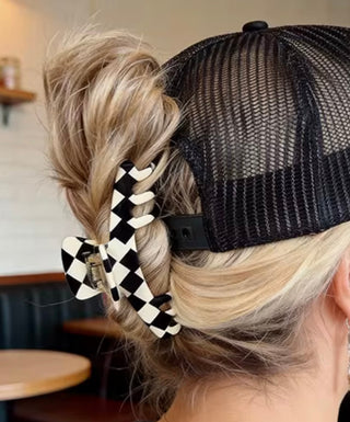 Checkered hat hair clip