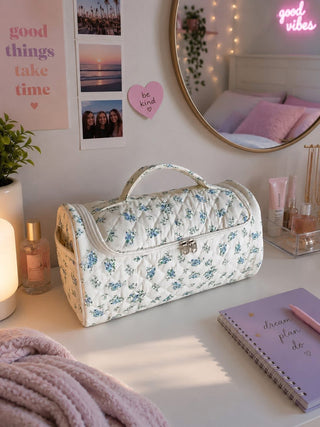 Quilted Floral Cosmetic Case, Pastel