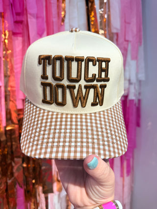 Touchdown Trucker Hat, Brown Gingham