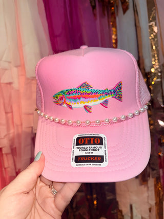 Trout Trucker Hat, Pink