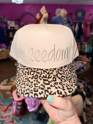 Embroidered Tan Hat with Leopard Brim