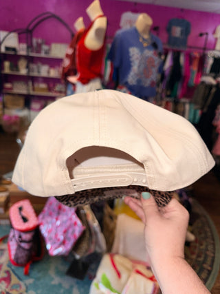 Embroidered Tan Hat with Leopard Brim