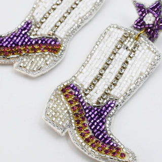 Treasure Jewels Game Day Beaded Boot Earrings, Purple/Silver