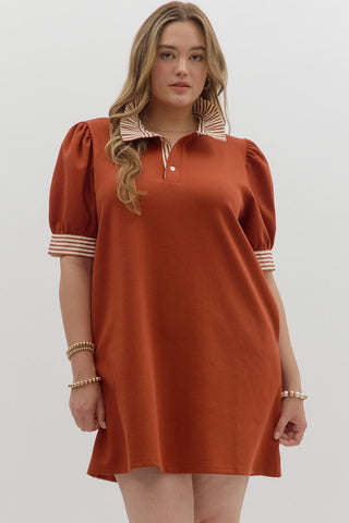 Entro Rust dress with striped trim