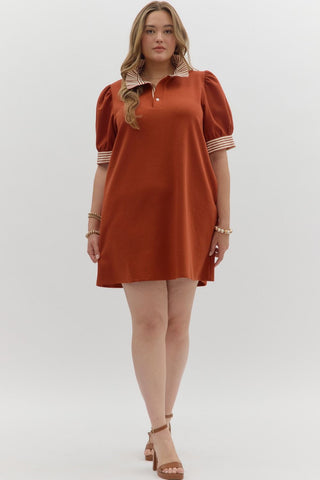 Entro Rust dress with striped trim