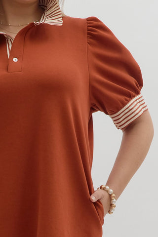 Entro Rust dress with striped trim