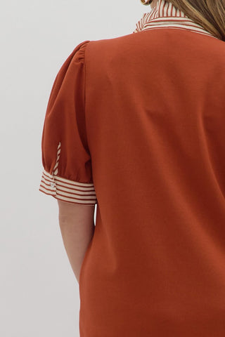 Entro Rust dress with striped trim