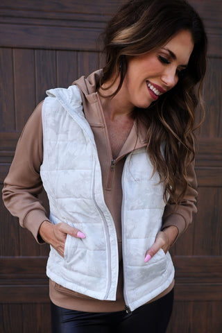 PREORDER- Delilah Puffer Vest- White Chloe Camo