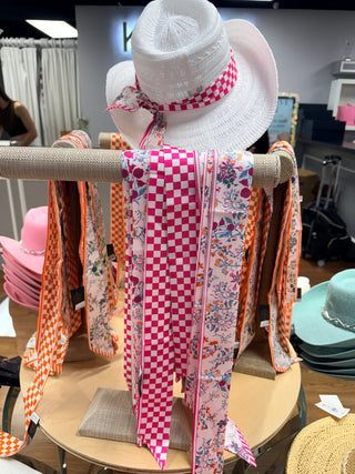 Pink Twilly Scarf, Checkered/Floral