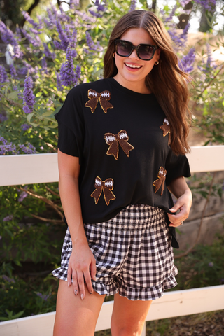 PREORDER- Sideline Sparkle Ruffle Top- Black